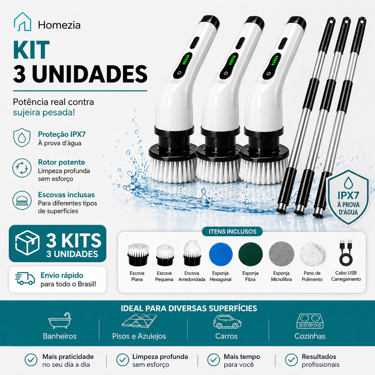Turbo Clean - Escova Elétrica 9 em 1 - 20 Unidades Disponíveis